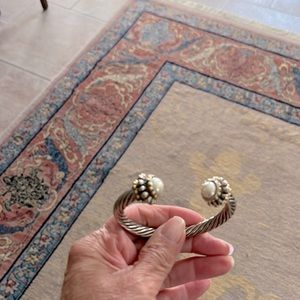 EUC Silver tone faux pearl cuff bracelet. Not marked or branded.